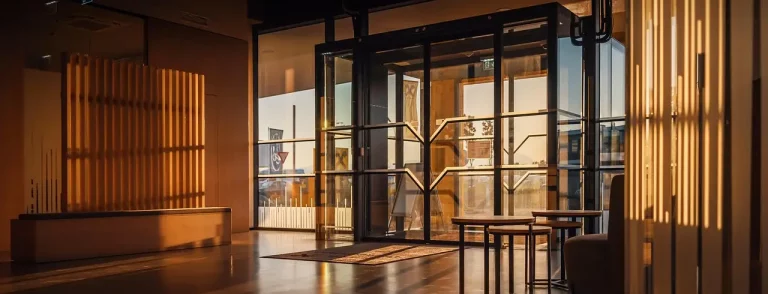 building, door, architecture, entrance, glass, indoors, office, sliding doors, sunlight, tables, work, office, office, office, office, office